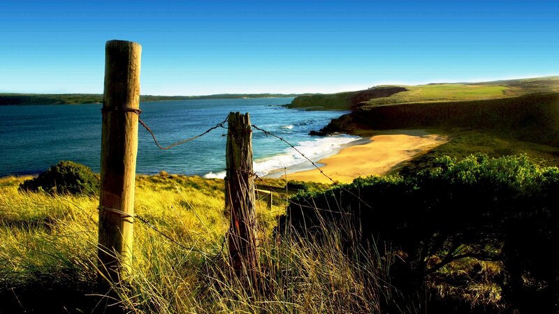 Coastal Beach with Fence — Blue