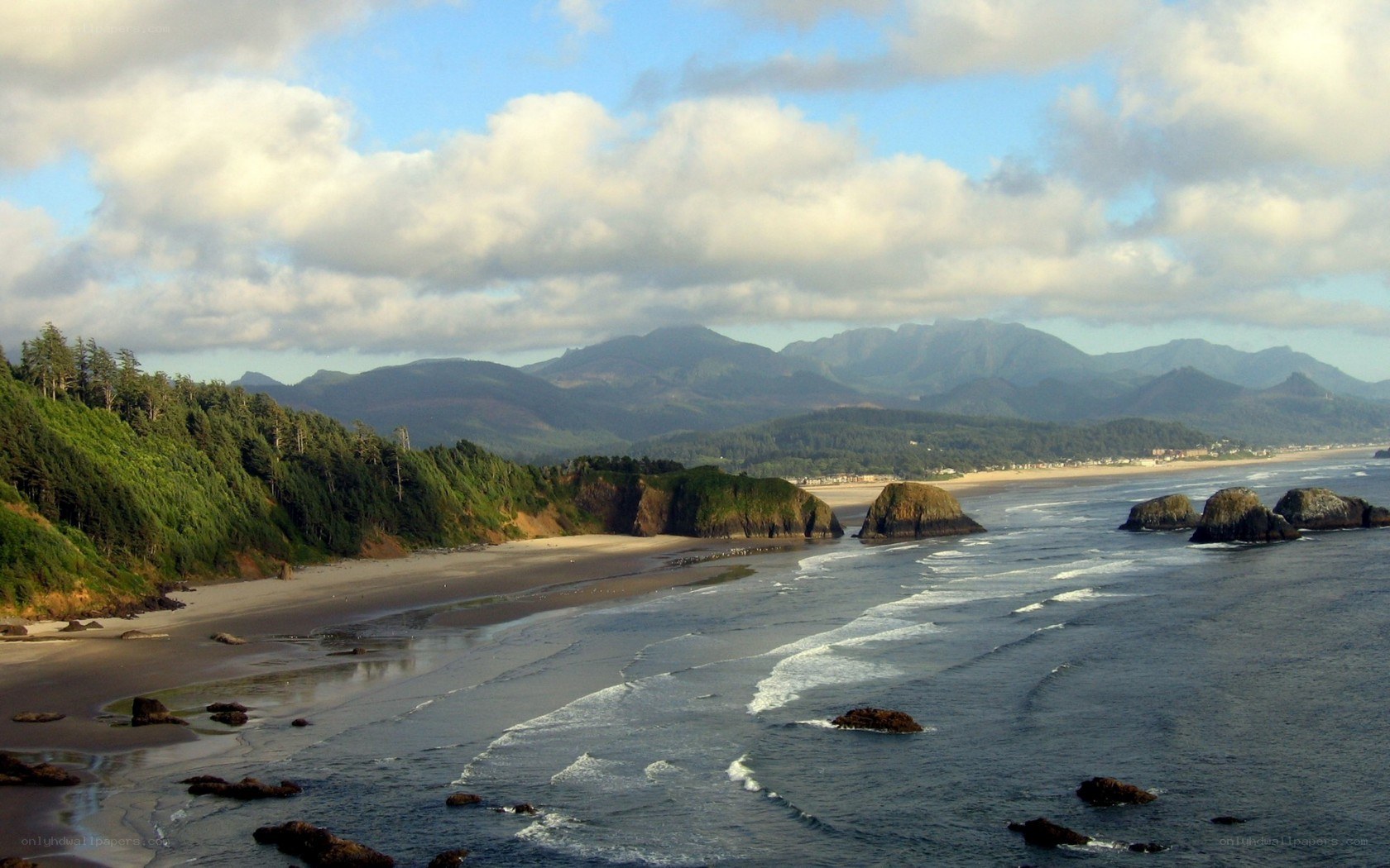 coastal beach with mountains