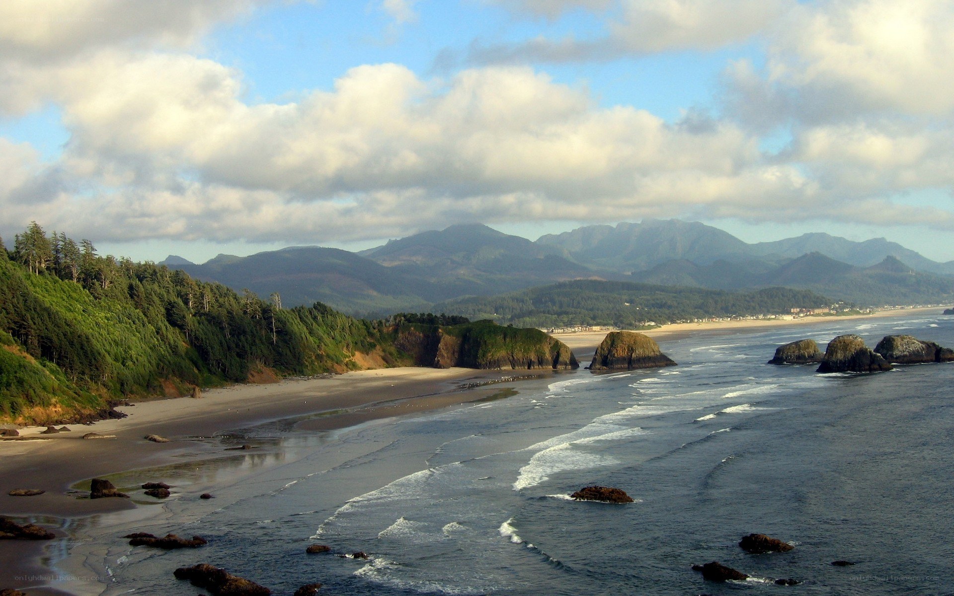 coastal beach with mountains