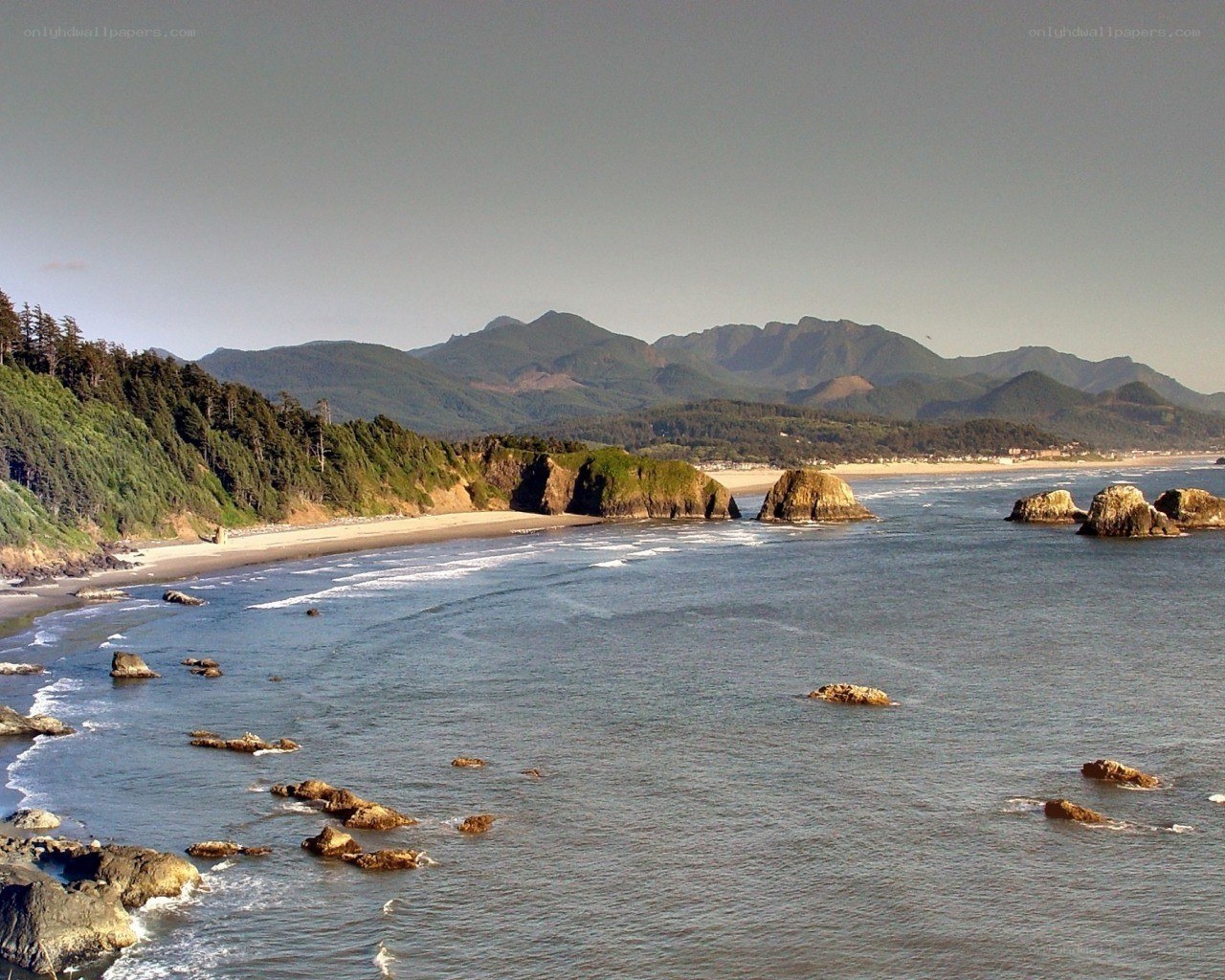 coastal beach with mountains