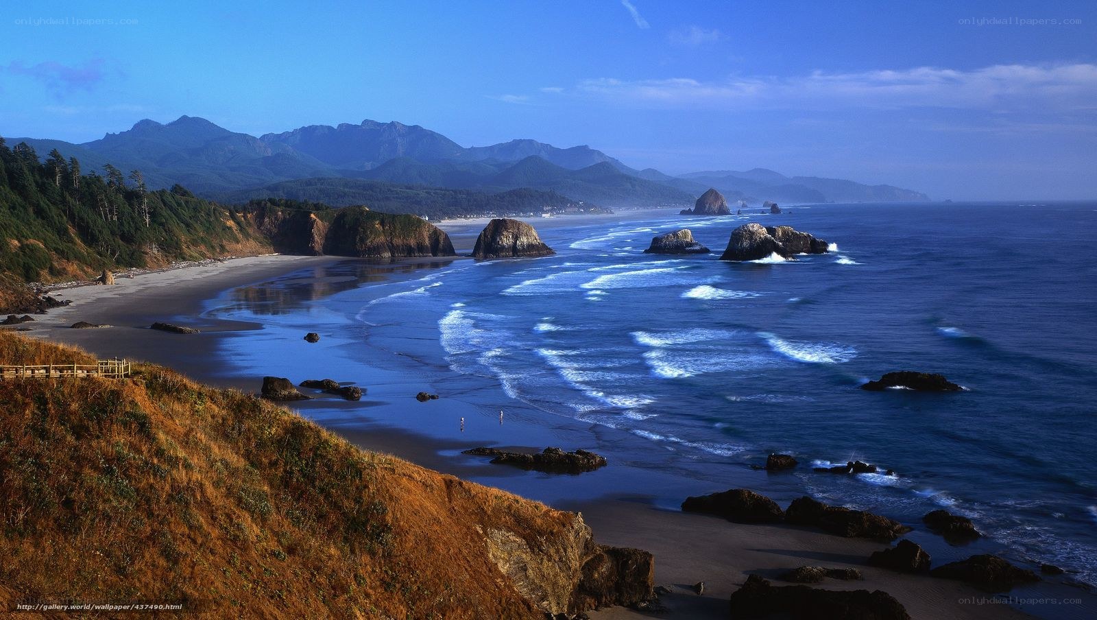 coastal beach with mountains