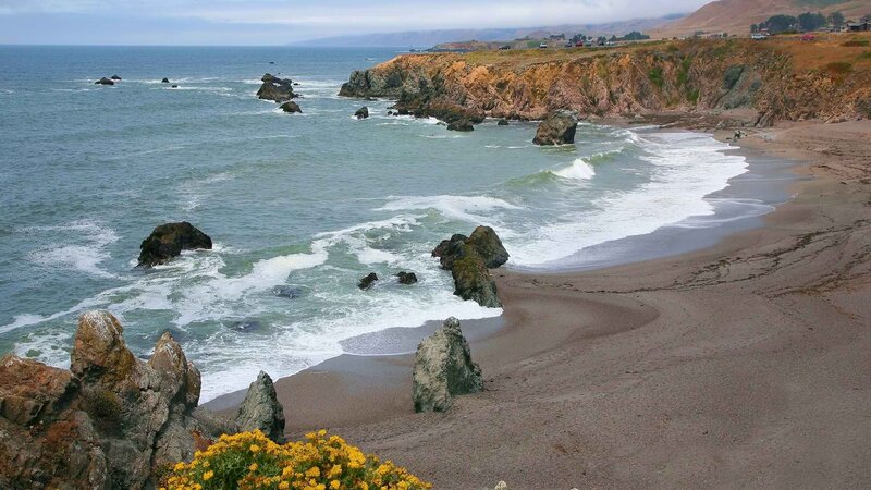 Coastal Beach with Rocks — Blue, Serene, Afternoon, Photograph, Ocean