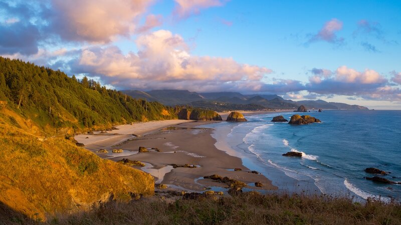 Coastal Beach with Rocks — Blue, Serene, Sunset