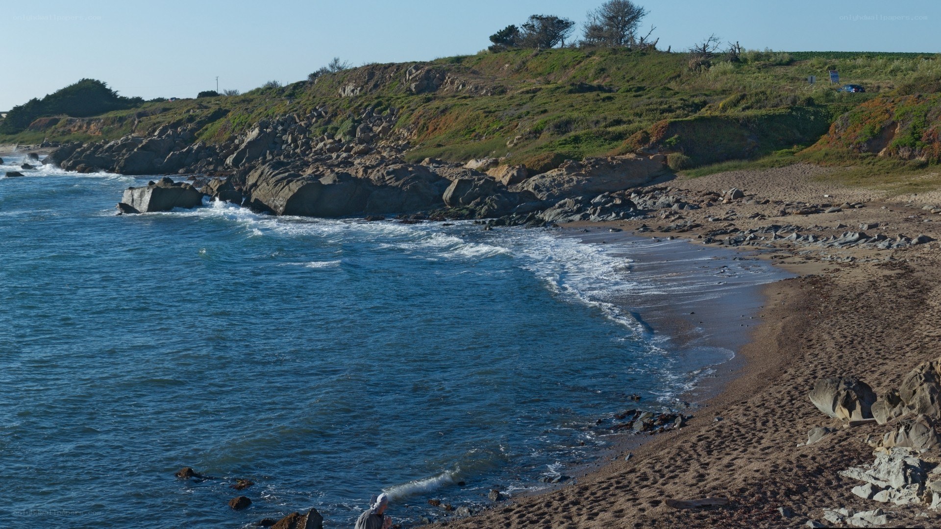 coastal beach with rocky cliffs