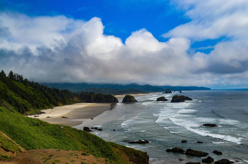 Coastal Beach with Sea Stacks — Blue, Dramatic