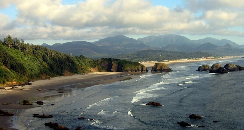 Coastal Beach with Sea Stacks — Blue, Serene, Afternoon