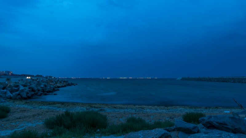 Coastal Breakwaters at Dusk
