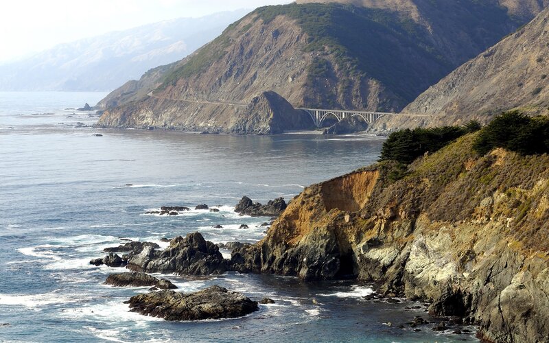 Coastal Bridge and Cliffs