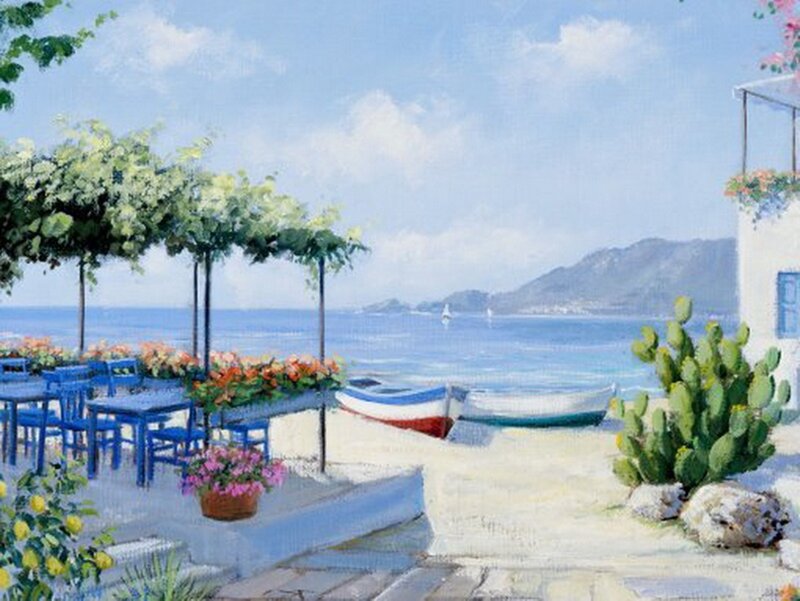 Coastal Cafe with Boats