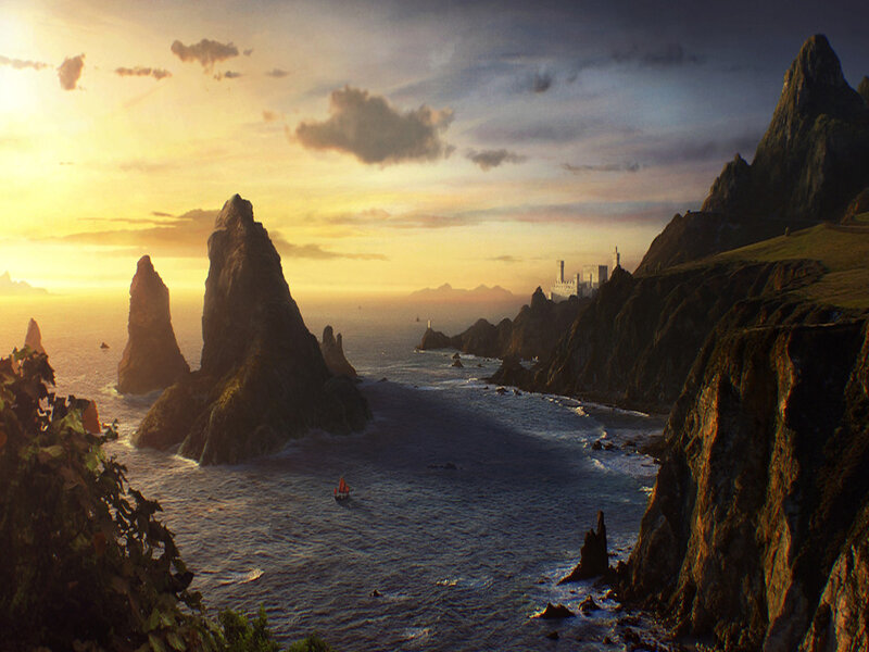 Coastal Castle at Sunset