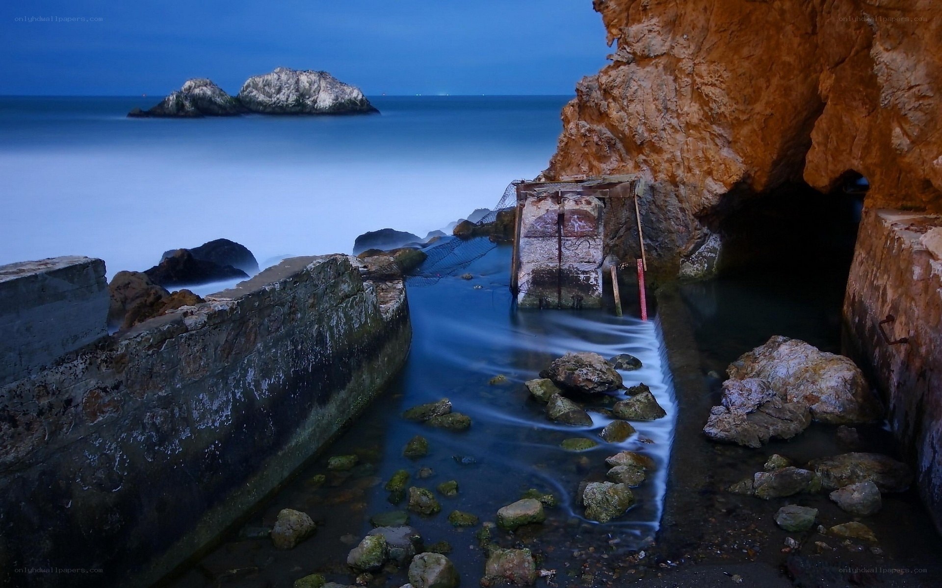 coastal cave at twilight