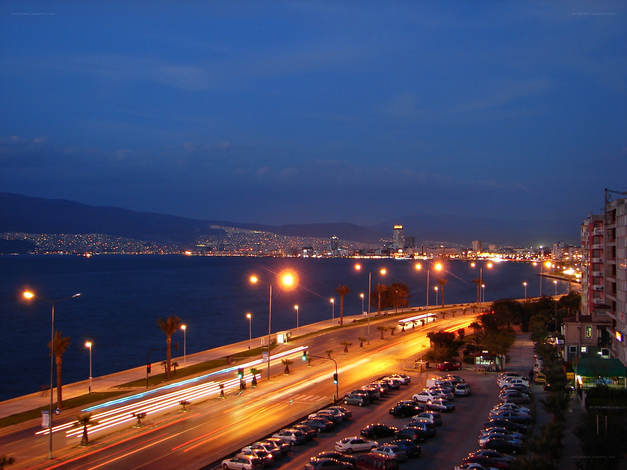 coastal city at dusk