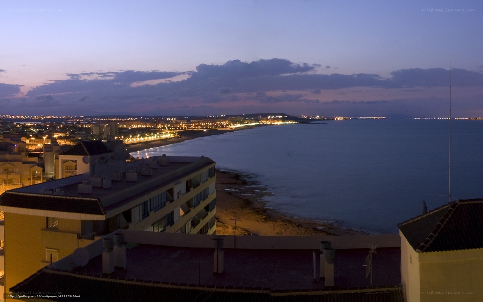 coastal city at dusk