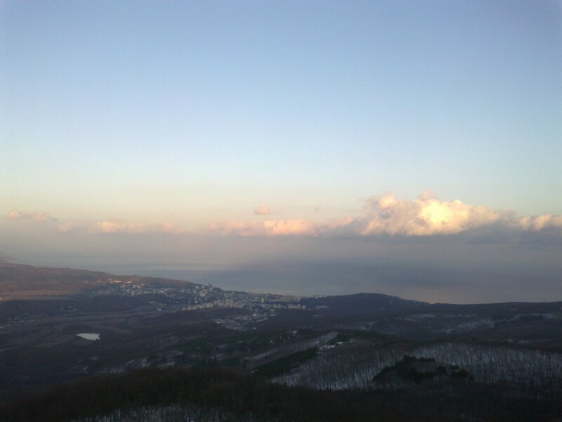 coastal city at dusk