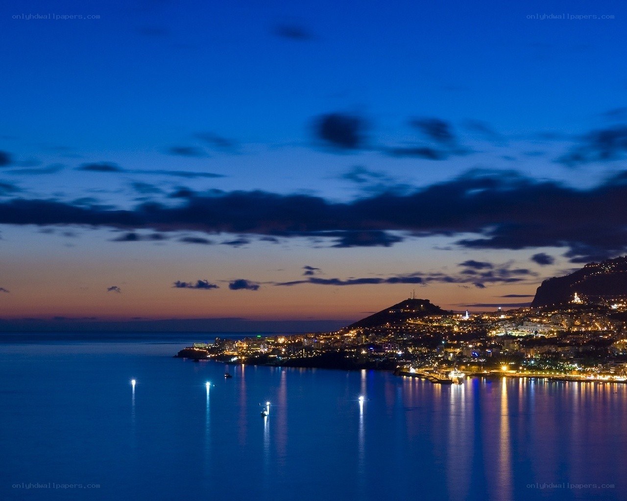 coastal city at dusk