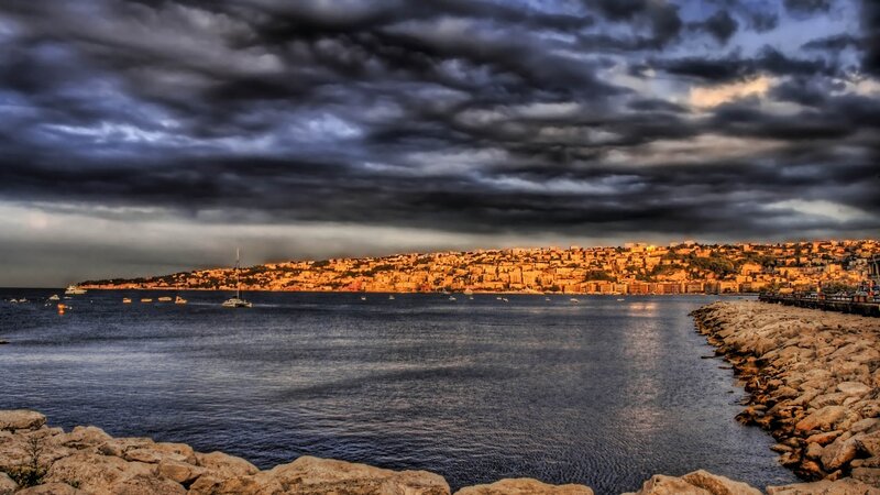 Coastal City at Dusk — Blue, Dramatic, Sunset