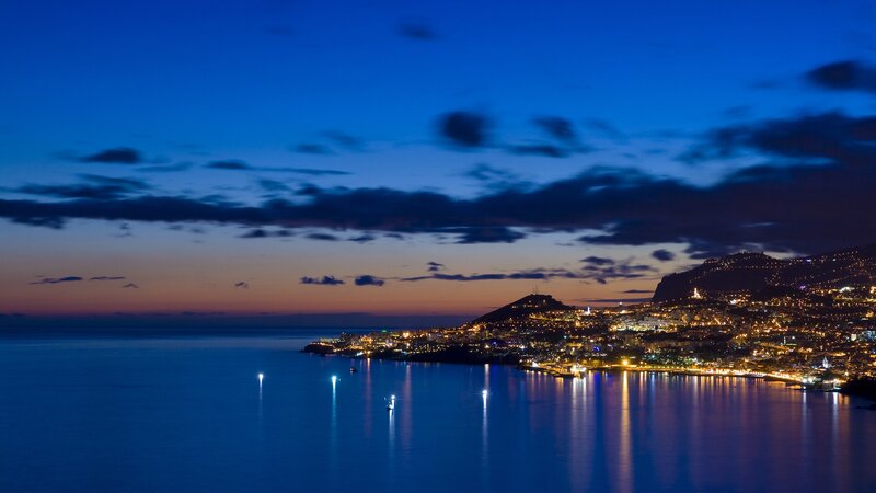 Coastal City at Dusk — Blue, Serene, Night