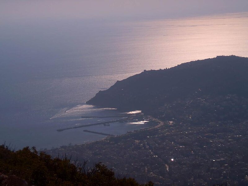 Coastal City at Dusk — Blue, Serene, Sunset, Photograph