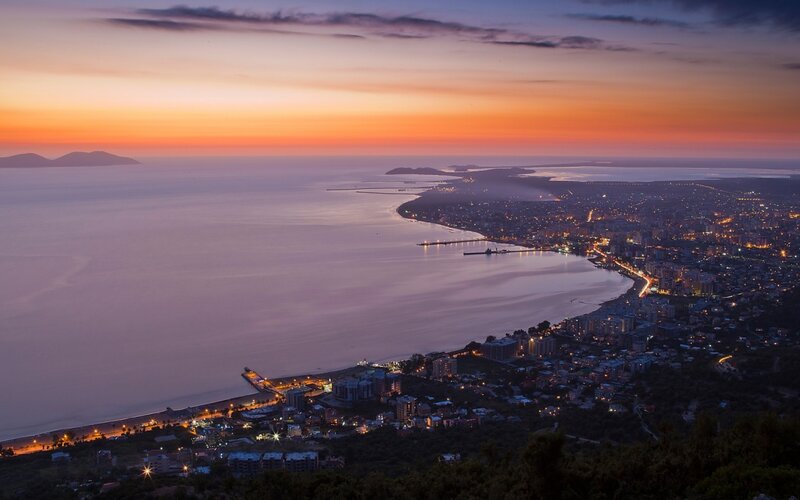 Coastal City at Dusk — Orange