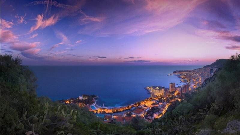 Coastal City at Dusk — Purple, Serene