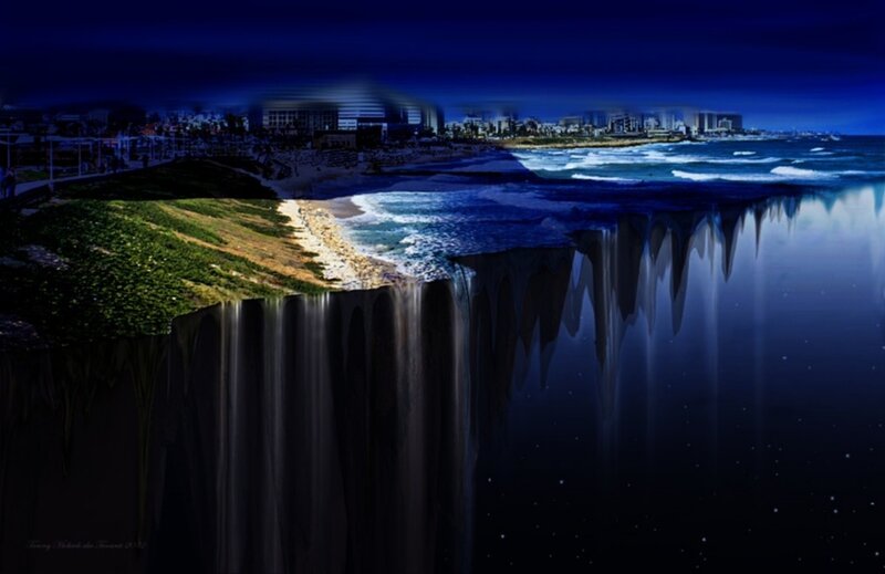 Coastal City at Night — Blue, Dramatic