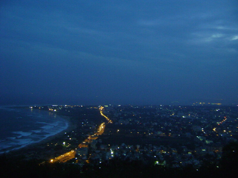 Coastal City at Night — Blue