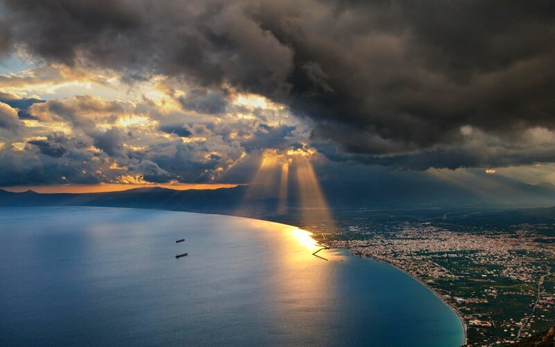 Coastal City at Sunset — Blue, Dramatic
