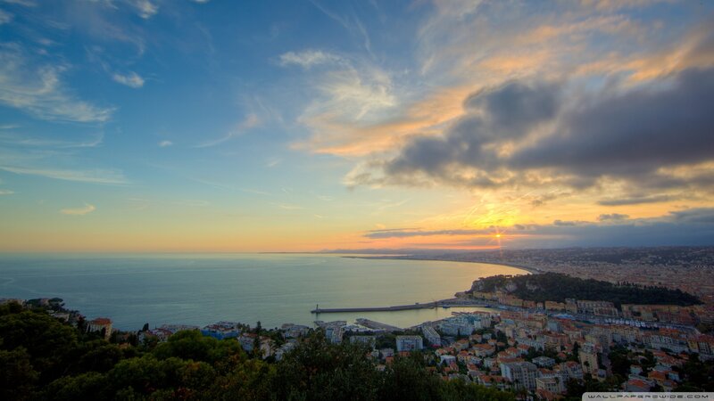 Coastal City at Sunset — Blue, Serene