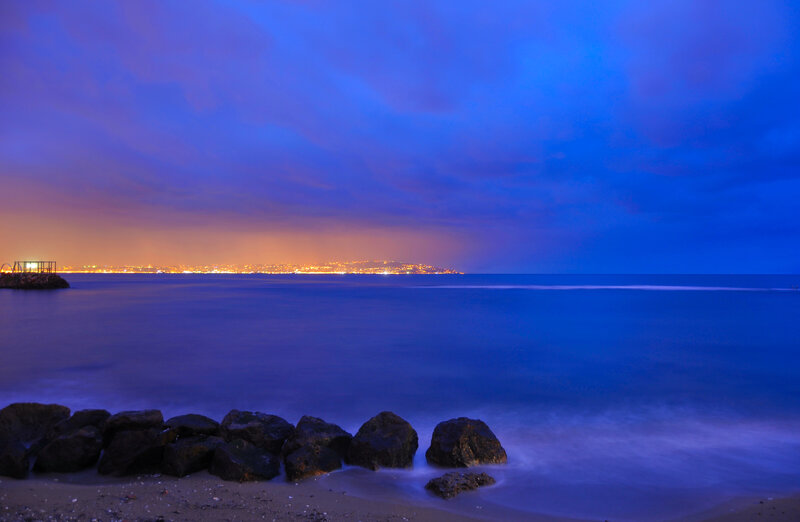 coastal city at twilight