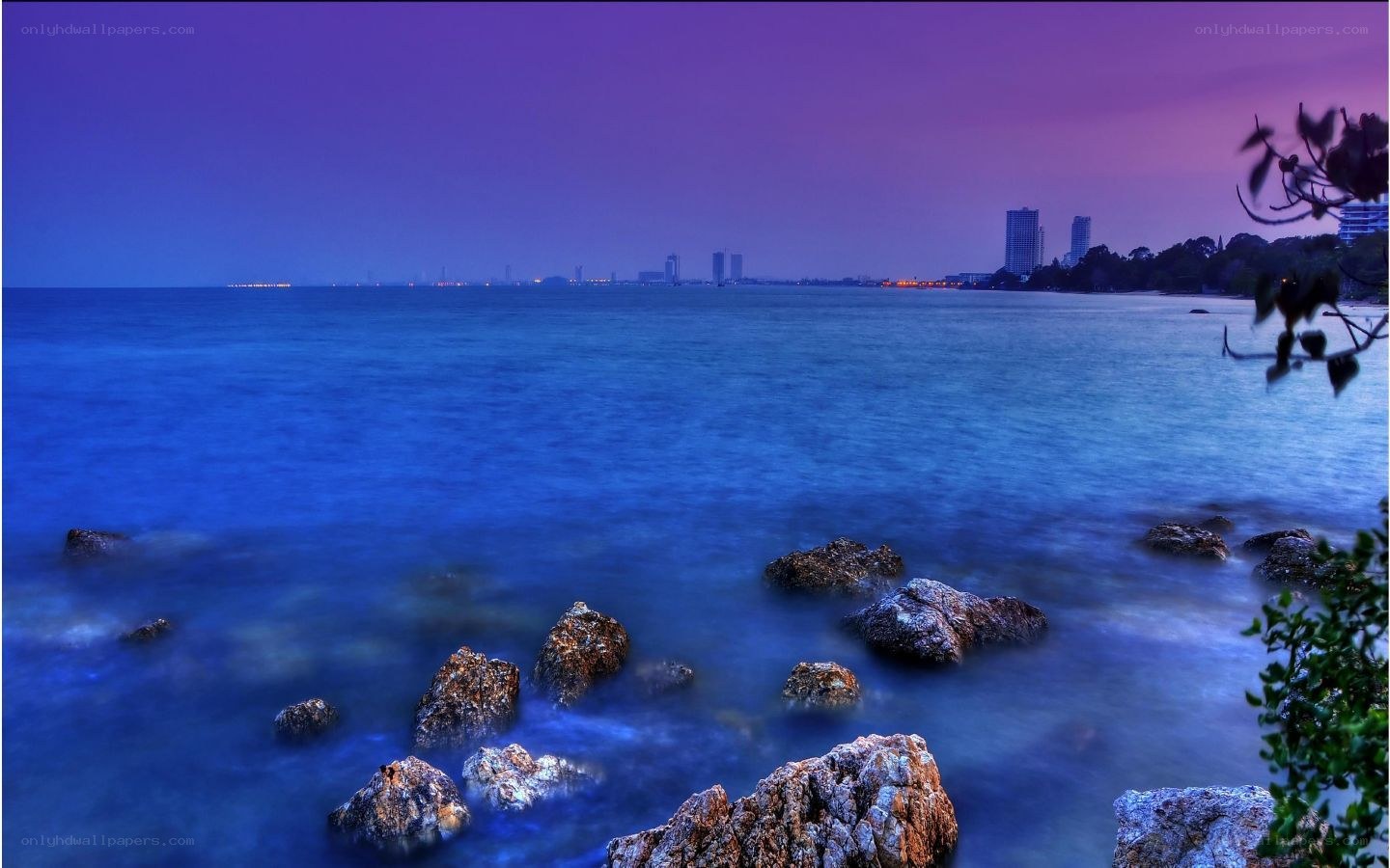 Coastal city at twilight