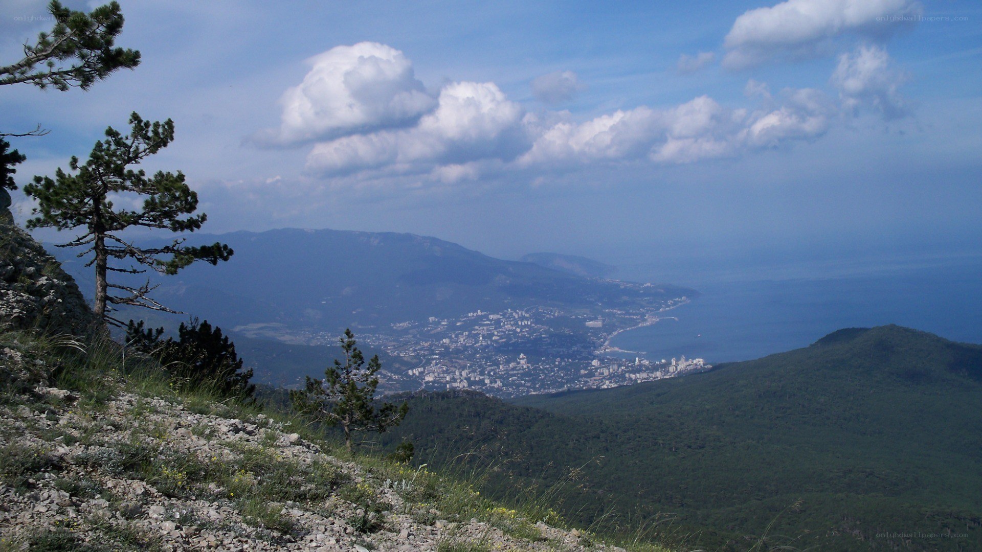 coastal city from mountain view