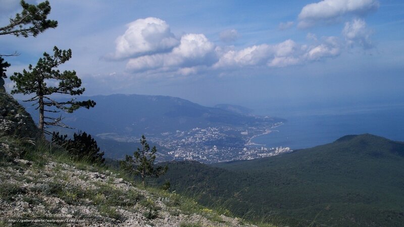 Coastal city from mountain view
