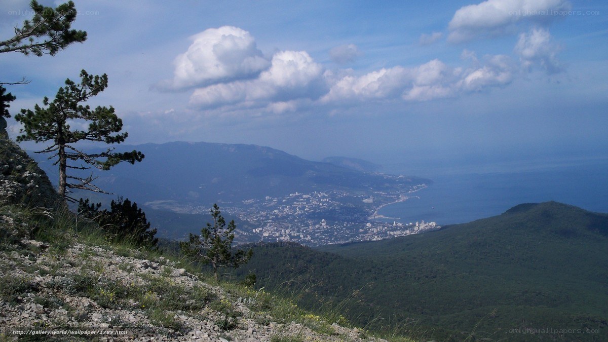 Coastal city from mountain view