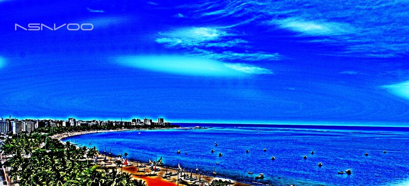 coastal city with blue sea