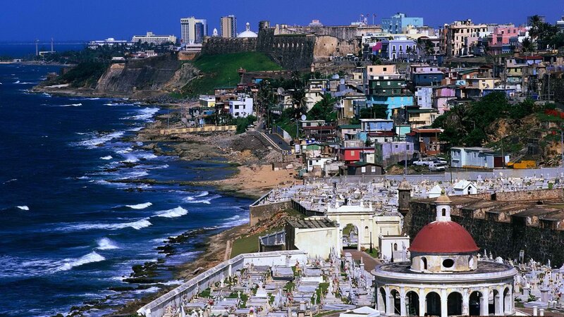 coastal city with fort and cemetery