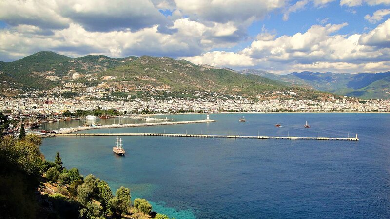 Coastal City with Harbor — Blue, Serene, Afternoon, Photograph