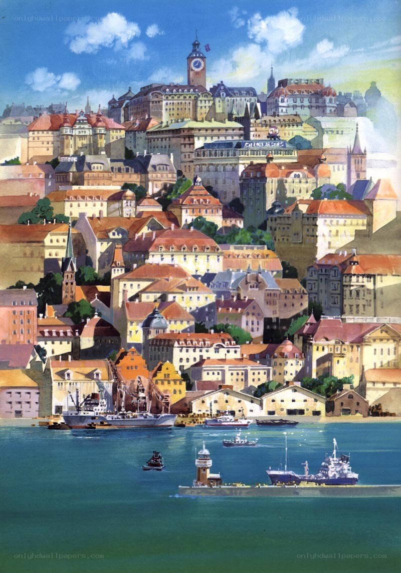 coastal city with harbor