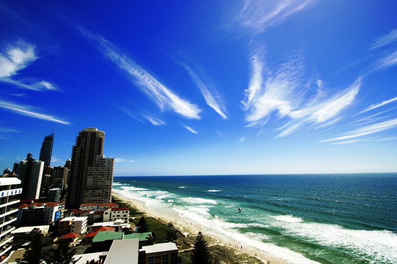 Coastal city with high-rise buildings