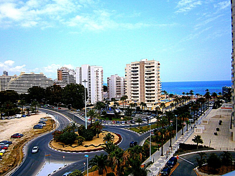 Coastal city with high-rise buildings