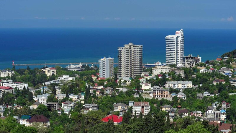 Coastal city with high-rise buildings