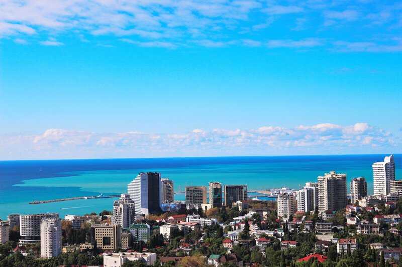 Coastal city with high-rise buildings