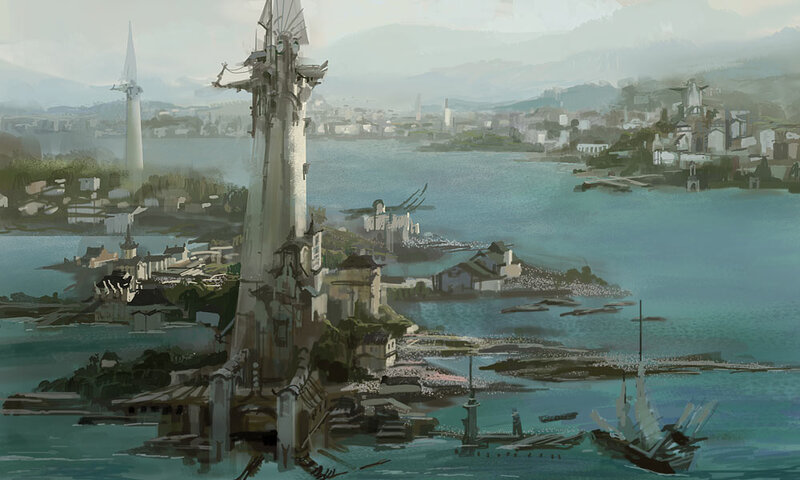 coastal city with lighthouses