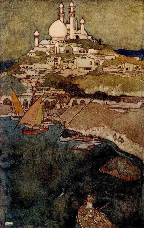 Coastal city with mosque