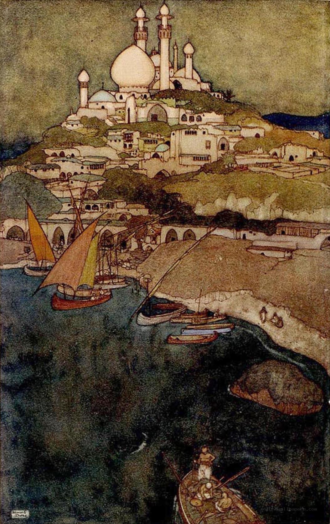 Coastal city with mosque