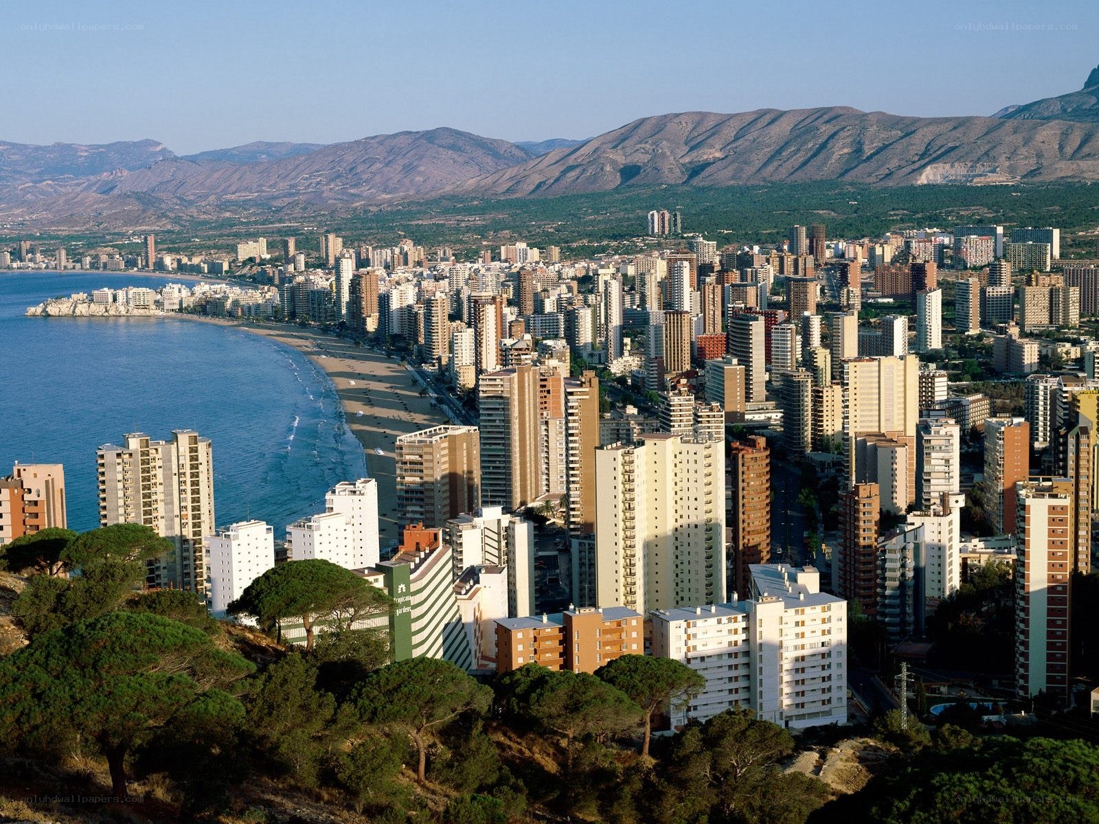 coastal city with mountains