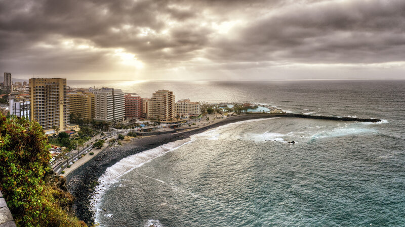 Coastal Cityscape at Sunset — Gray