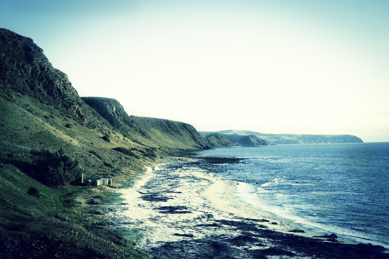Coastal Cliff and Beach — Blue, Serene