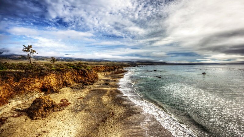 Coastal Cliff and Beach — Blue