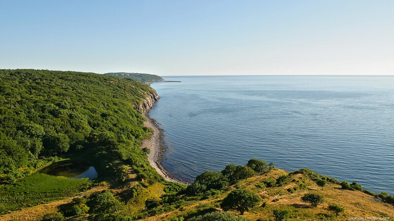 Coastal Cliff and Sea — Green, Serene, Afternoon, Photograph