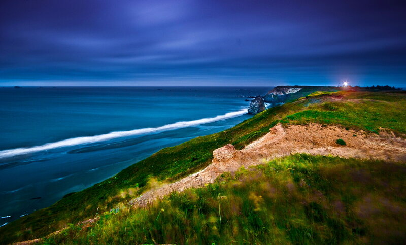 Coastal Cliff at Dusk — Blue, Dramatic, Night